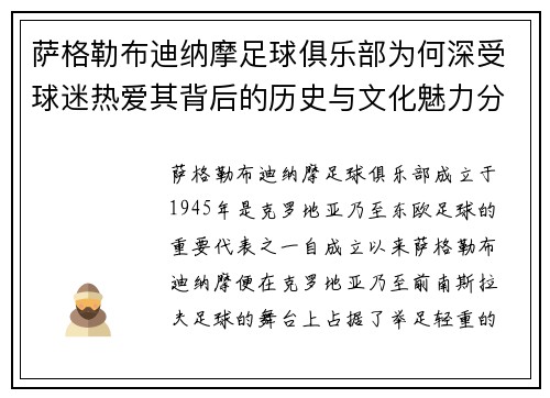 萨格勒布迪纳摩足球俱乐部为何深受球迷热爱其背后的历史与文化魅力分析